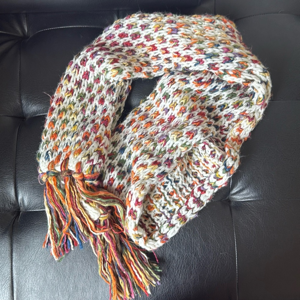 Vintage Delia’s Cream and Multi Color Fringe Scarf